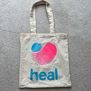 Heal Your Doctor Is Here Com Beige Cream Canvas Bag Tote Shopper New Pink Heart